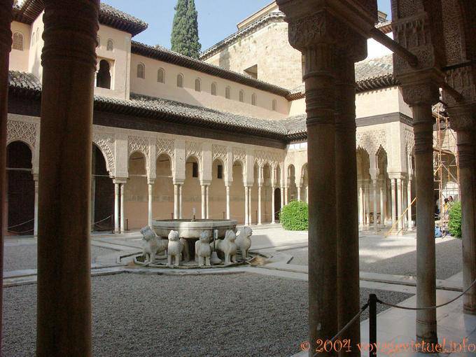 View from the arcades of the Court of Lions, Alhambra Nasrid Granada - Spain, Andalusia