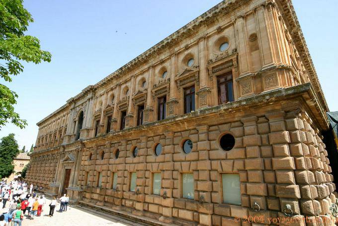 Palace facade, Alhambra Palace of Charles V - Spain