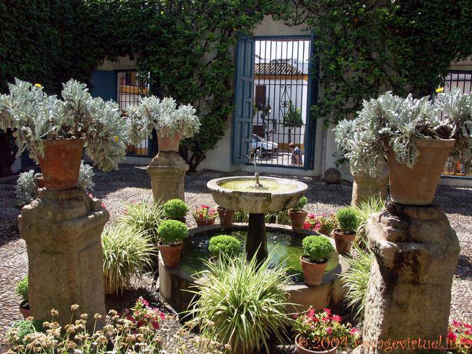 Small fountain in a patio, Palacio de Viana, Cordoba - Spain, Andalusia