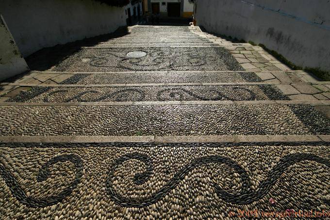 Pebble mosaic stairs Calle Cuesta del Bailío, Cordoba - Spain, Andalusia