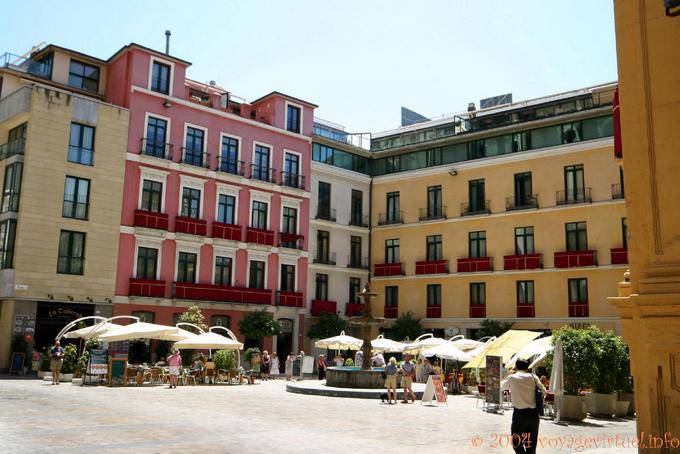 Colors of the buildings of the plaza Obispo, Malaga - Spain, Andalusia