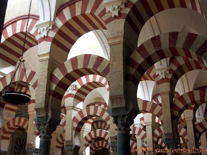 Perspective on the arcs of the period of Abderaraman II, Cordoba Mezquita - Spain, Andalusia