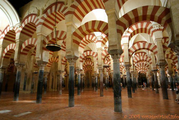 Marble columns forest underlying double arcades, Cordoba Mezquita - Spain, Andalusia