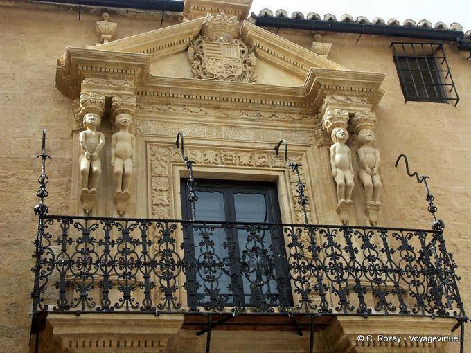Balcony ornate palace Salvatierra facing the Calle Cuesta de Santo Domingo, Ronda - Spain, Andalusia