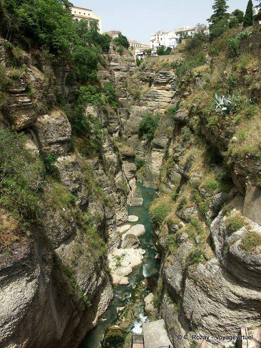 View from the Puente de San Miguel on Tajo Gorge and the bed of Guadalevin, Ronda - Spain, Andalusia