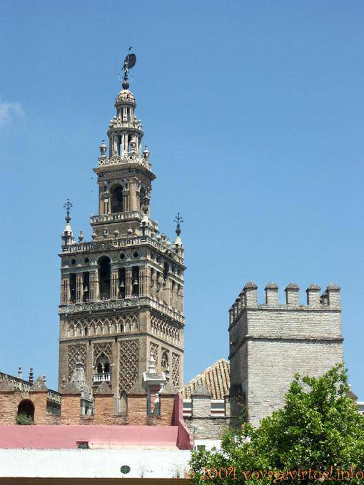 Bell tower of the cathedral, from the tower of the Giralda, Seville - Spain