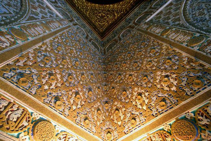 FFine wall decoration in a corner of the Salon des Ambassadeurs, Seville Alcazar - Spain
