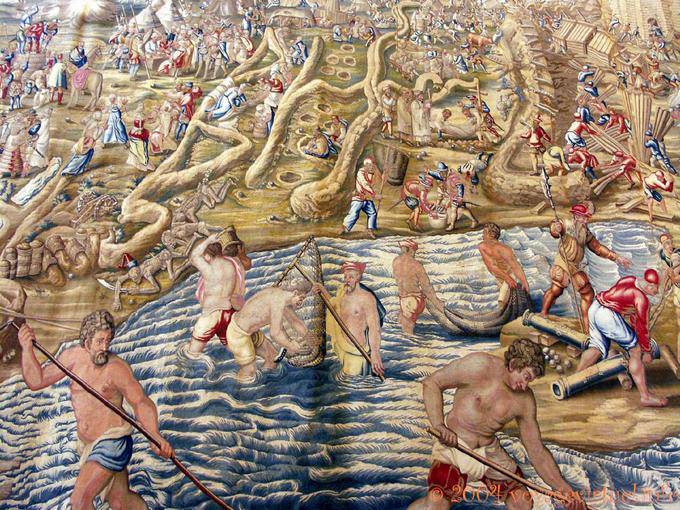 Table scene fishing and war, Seville Alcazar - Spain