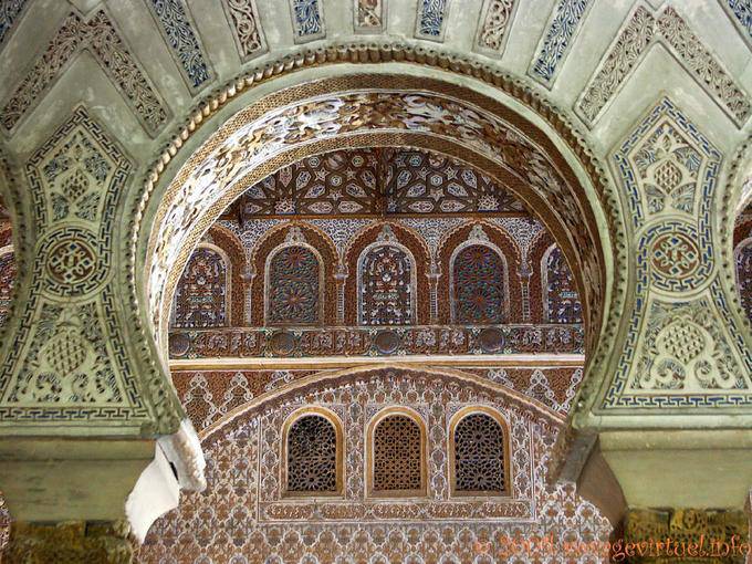 Beautiful ornamentation of the Arc of Peacocks (Arco de los Pavones), Seville Alcazar - Spain