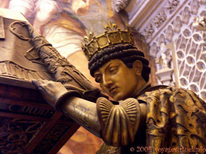 Detail on a carrier king's coffin Columbus Mausoleum Cristóbal Colón, Seville Cathedral - Spain