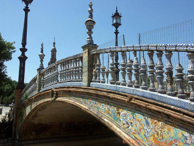 Ceramic decorated bridge over a canal, Seville Plaza Espana - Spain