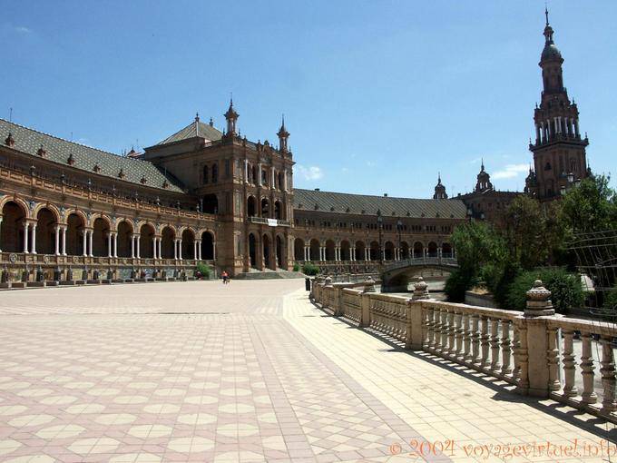 View of the palace, mixing Neo-Gothic and Mudejar, Seville Plaza Espana - Spain