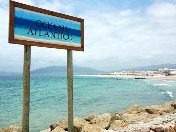 Atlantic Ocean Panel on the dike leading to the Isla de las Palomas, Tarifa - Spain