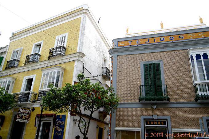 Houses on the corner of Calle San Pedro and Sancho IV Bravo, Tarifa - Spain