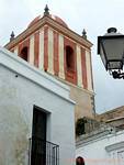 Colorful bell tower of San Mateo, Tarifa, Spain.