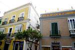 Houses on the corner of Calle San Pedro and Sancho IV Bravo, Tarifa, Spain.