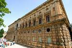 Palace facade, Alhambra Palace of Charles V, Spain.
