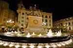 Fountain and statue in the Plaza de las Tendillas night, Cordoba, Spain.