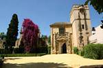 Puerta del Palacio de los Duques de Arcos, view from the Jardines de Olurillo, Alcazar, Sevilla, Spain.