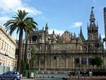 Pinnacles of the Cathedral of Seville view from the entrance to the Alcazar, Spain.