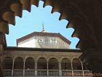 Viewed from arcade in the courtyard of the Demoiselles, Seville Alcazar, Spain.