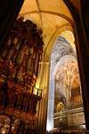 View of the organ pipes, Seville Cathedral, Spain.