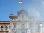 Fountains in front of the Palace, Spain Square, Seville, Spain.