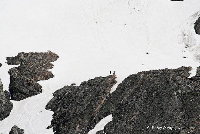 Little men at the top of the moraine of the Martial Glacier, Ushuaia - Argentina