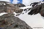 Summer snowfields at the top of the moraine of the Martial Glacier, Ushuaia, Argentina.
