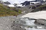 The edge of the snowfield between Bosque and moraine Martial Glacier, Ushuaia, Argentina.