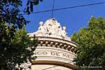 Sculptures on the top of Banco de Mendoza, Plaza San Martin, Mendoza, Argentina.