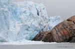 Break point against the rock of the peninsula of Magellan, Perito Moreno Glacier, El Calafate, Argentina.