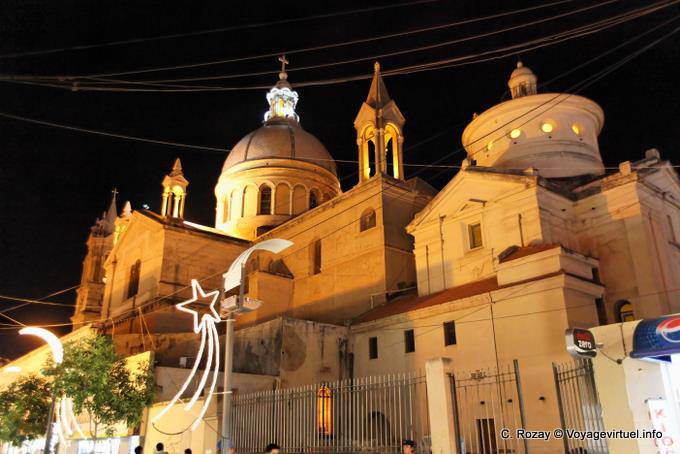 Cathedral Basilica of San Nicolas night view, La Rioja - Argentina