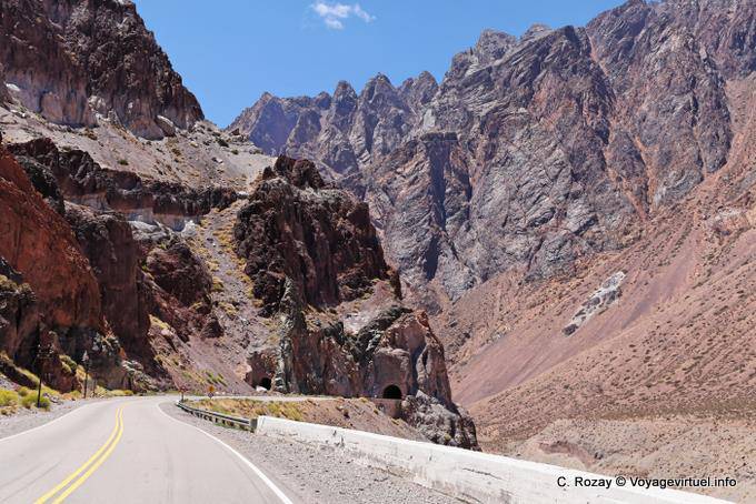 Tunnel between mountains, Ruta 7 of Mendoza in Chile - Argentina