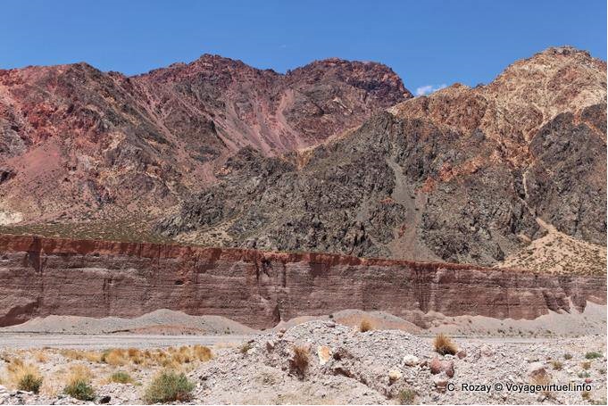 Cliffs carved by the river to Uspallata, Ruta 7 - Argentina
