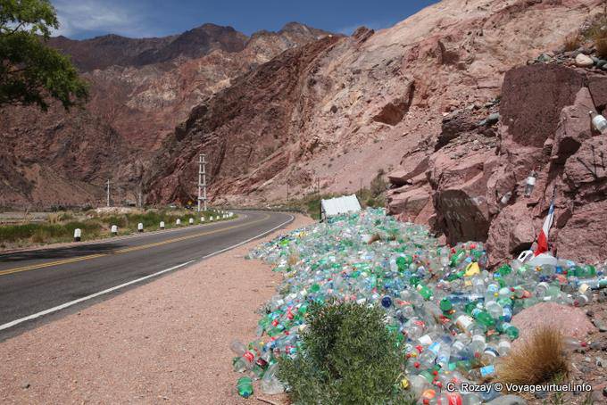 Plastic sanctuary on the edge of the road, Ruta 7 of Mendoza in Chile - Argentina