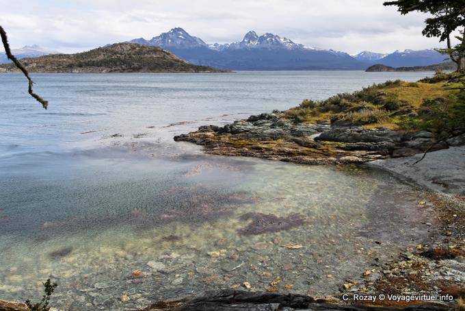 Bahia Ensenada with Isla Rotonda and Darwin Channel in the background, Parque Nacional Tierra del Fuego, Ushuaia - Argentina