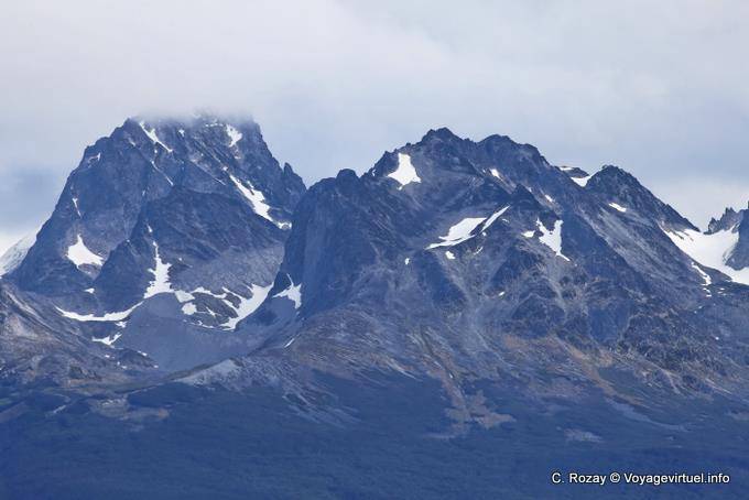 View of Montes Sampaio, Hoste Island in Chile, Parque Nacional Tierra del Fuego, Ushuaia - Argentina