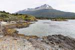 Shore and mountain view Condor, Bahia Lapataia, Parque Nacional Tierra del Fuego, Ushuaia, Argentina.