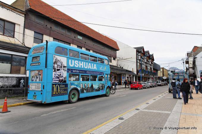 Bus in San Martin Street, Ushuaia - Argentina
