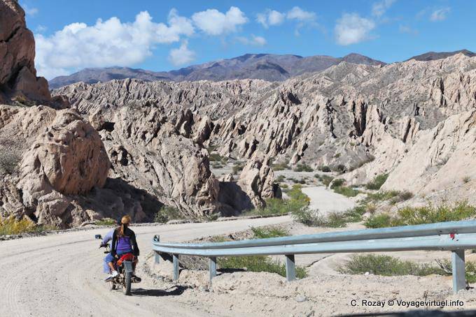 Bike on the track after the El Corte Ventisquero, Quebrada de las Flechas Valley Calchaquies, Ruta 40 - Argentina
