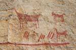 Guanaco in rock art, rock painting of Tehuelche Indians Walichu, Argentina.