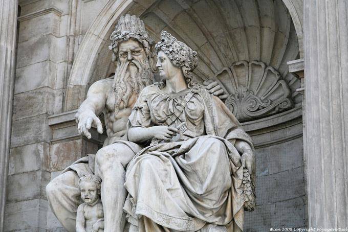 Albertina Platz Albrecht Or Danubius Fountain close up - Vienna - Austria