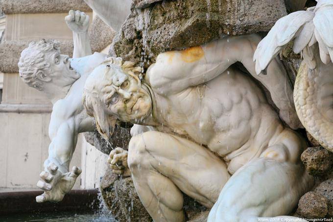 Michaeler Platz, Brunnen Macht zu Lande, close up - Vienna - Austria