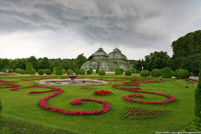 Panorama of the greenhouses and the park Schönbrunn Palmenhaus - Vienna - Austria