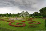 Panorama of the greenhouses and the park Schönbrunn Palmenhaus, Vienna - Austria.