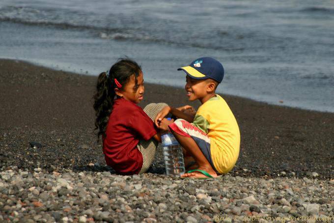 Couple children playing on the beach, Kusamba - Bali