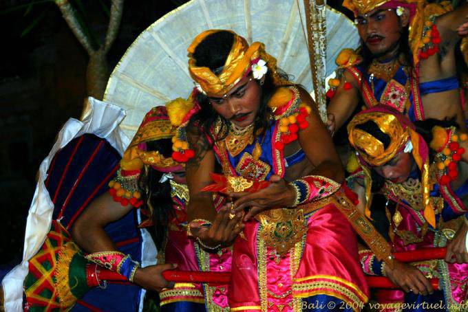 Umbrellas for male dance, Ubud Barong dance - Bali