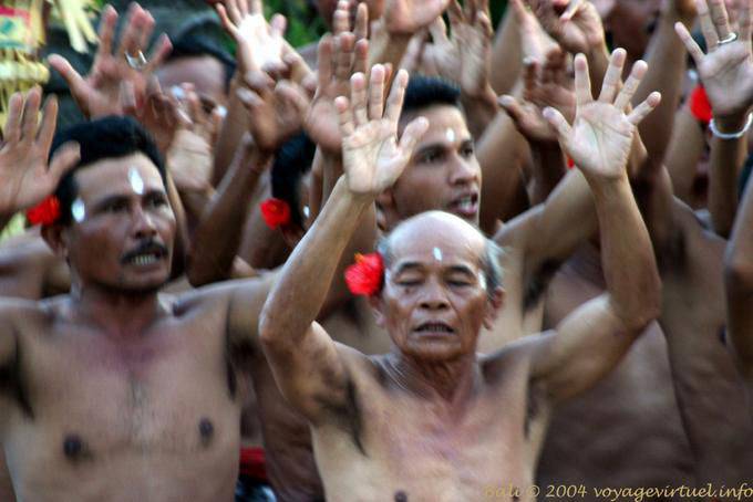 Choir punctuating trance dance Kecak Uluwatu - Bali