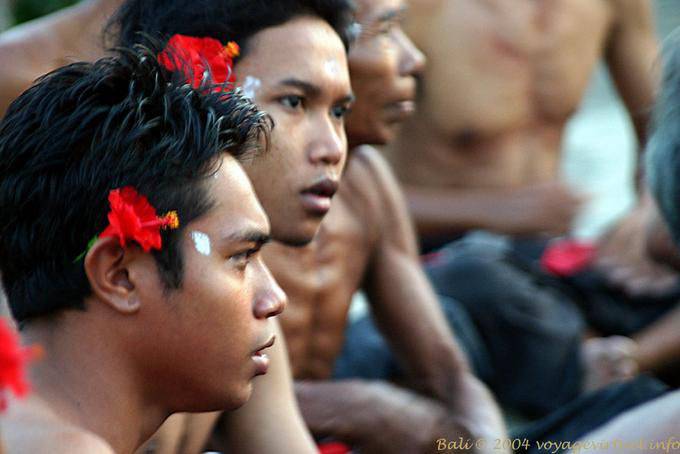 Young men hibiscus flower Uluwatu Kecak dance - Bali